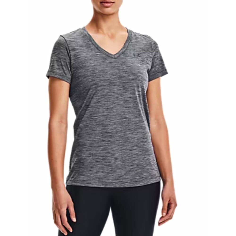 Amazon Essentials Womens Gray Solid V-Neck Short Sleeve Pullover Tee Sz M